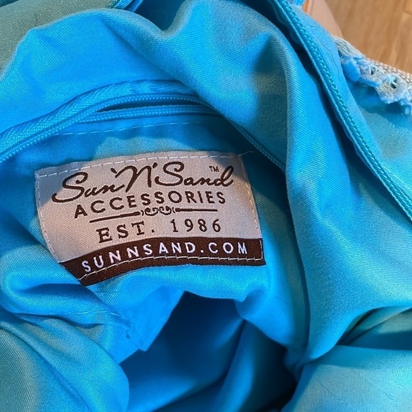 Sun N Sand Beach Bag Denim Frayed Light Blue Tan Zipper - Picture 8 of 11